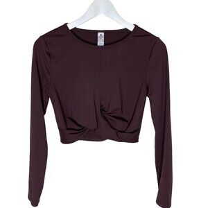 90 Degree Women's Long Sleeve Burgundy Knotted Front Cropped Athletic Top